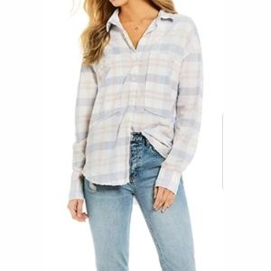 Free People Loveland Plaid Button-Up Top Ivory  M